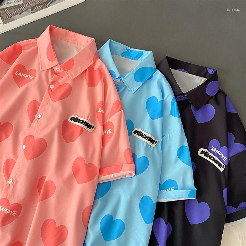 

Women's Blouses DAYIFUN Women Love Print Short Sleeve Shirt Loose Casual Korean Style Blouse Harajuku Half-sleeved Shirts Summer Tops, Pink