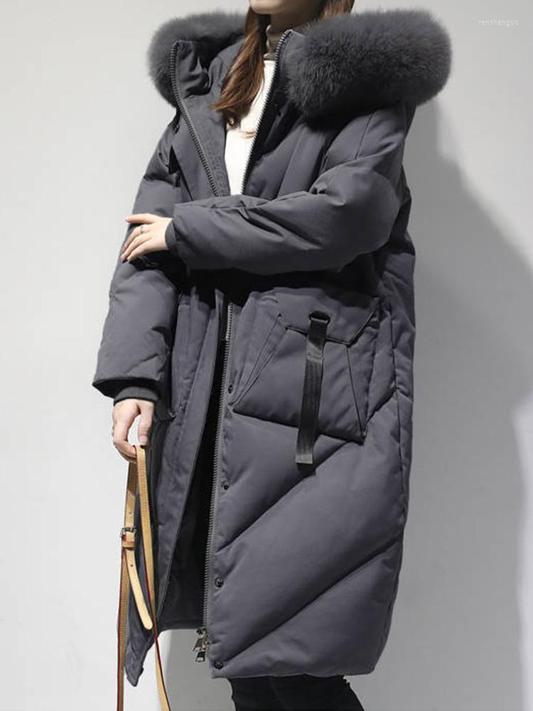 

Women's Trench Coats Winter Long Cotton Down Jacket Women Fashion Hooded Faux Big Fur Collar Coat Lady Casual Thick Warm Zipper, Black