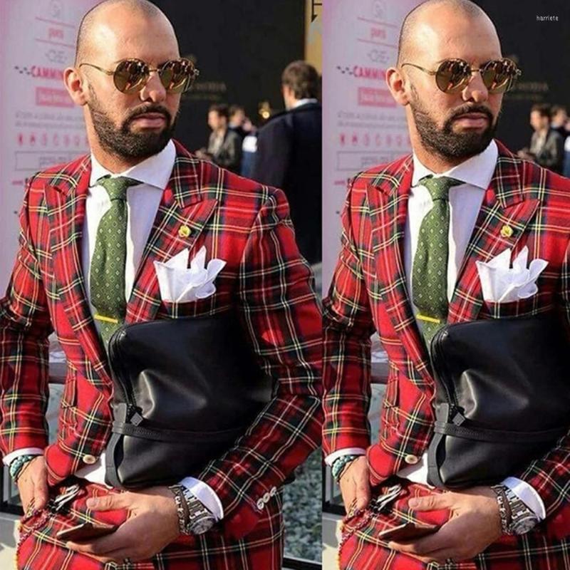 

Men's Suits 2 Pieces Business Wedding Mens Scottish Style Slim Fit Groom Tuxedo MaleFashion Jacket With Pants Arrival Office Wear, Orange