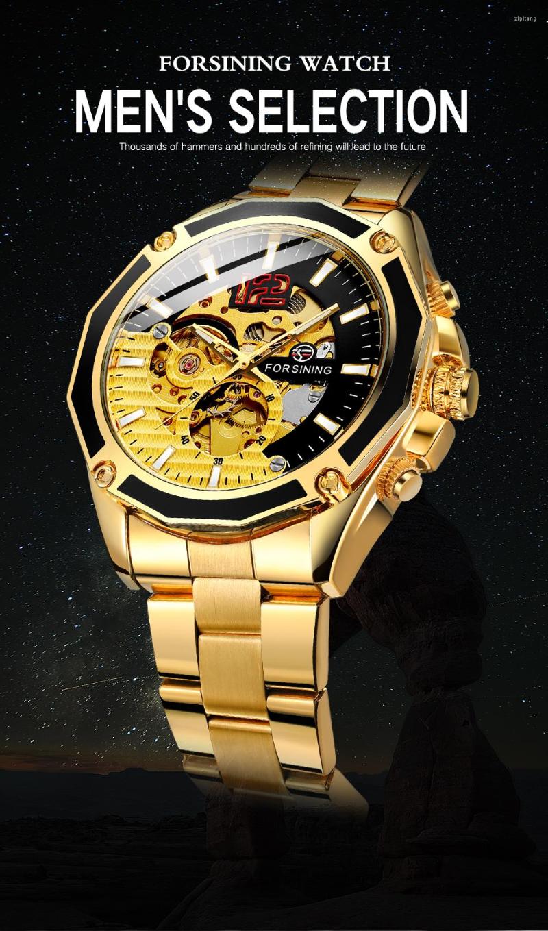

Wristwatches Forsining Automatic Skeleton Machenical Watch Casual Business Men Fashion Trend Sports Man Clock Drop, Gold