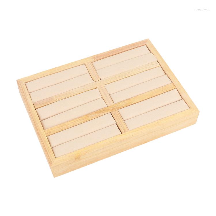 

Jewelry Pouches Log Ring Bracelet Plate Wooden Stand Flannel Storage Display Props