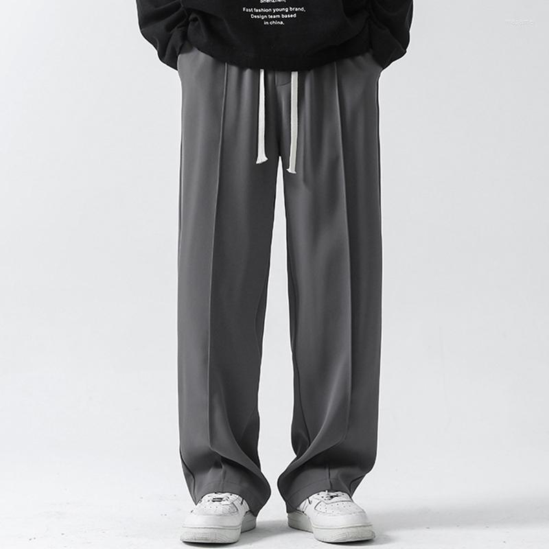 

Men's Pants Spring Summer Thin Loose Men Wide Leg Casual Straight Draped Quick Drying Solid Color Trousers Pantalones Hombre, Black