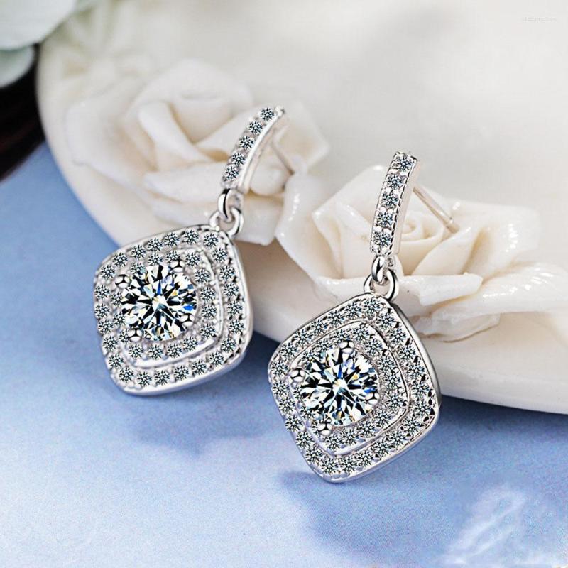 

Stud Earrings Authentic Real 925 Sterling Silver Needle Vintage Allure Clear CZ Zircon Women Wedding Jewelry Femme Brincos