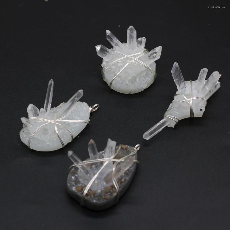 

Pendant Necklaces 1pcs Natural Druzy Stone Black White Quartz Crystal Charms Pendants For Necklace Jewelry Making DIY Size 35x58mm 35x45mm