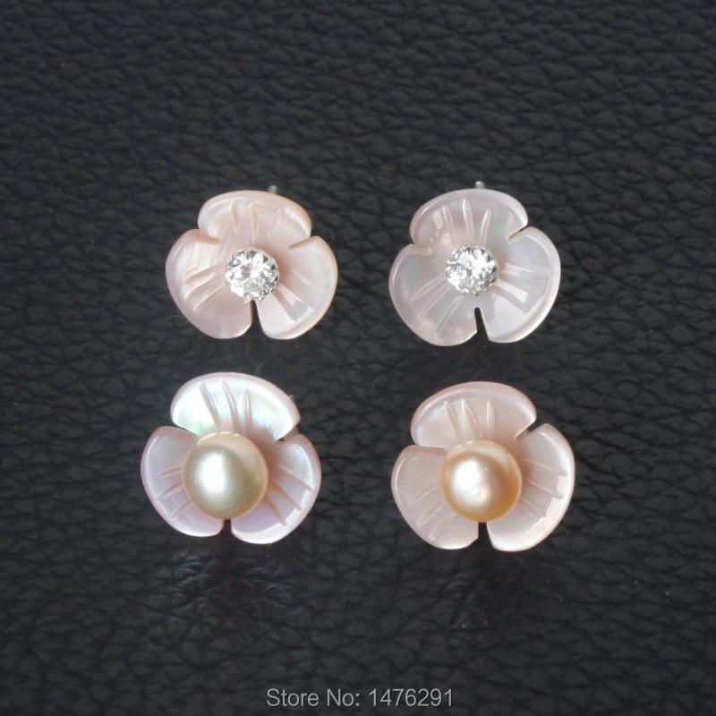 

Stud Earrings 10x10MM Mother Pearl Shell Small Clover Pink 1 PairStud