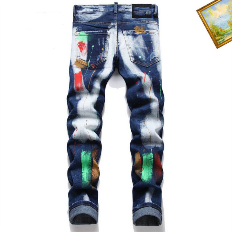 

Men's jeans Slim jeans Antique jeans Blue designer leather pants with holes letters torn knees torn holes Men's tight straight leg size 28-40 Long 2023 cute, Multi