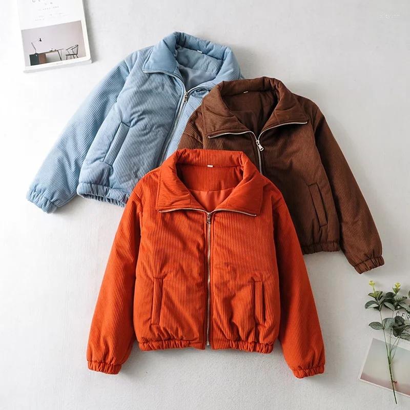 

Women' Trench Coats Autumn And Winter Women' Corduroy Short Cotton Coat Lapel Zipper Cotton-padded Jacket Women, Khaki