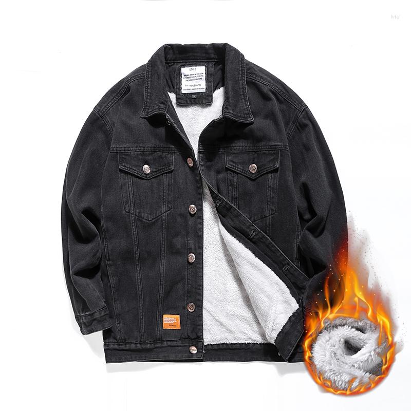 

Men's Jackets 2023 Winter Warm Black Denim Jacket For Men Letter Embroidery Fashion Casual Thick Fleece Jeans Coat Male Plus Size 5XL 6XL, Black fleece