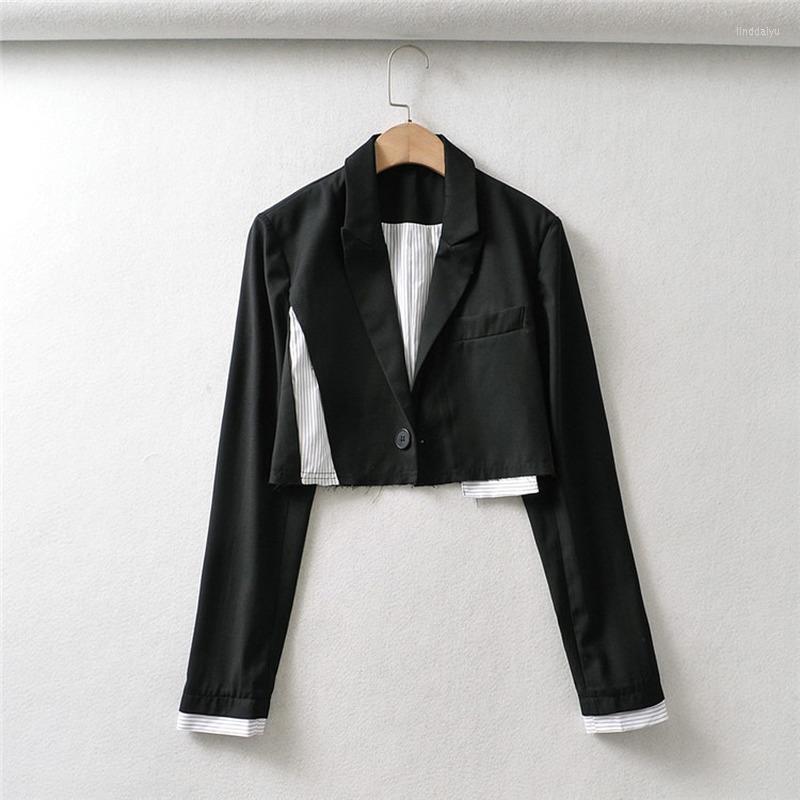 

Women' Suits Black White Patchwork Short Blazer Korean Fashion Simple Casual Single Button Sweet Girl Y2k Streetwear Slim Suit