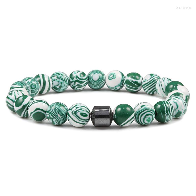 

Strand Man Beaded Bracelet 8mm Natural Malachite Cylinder Hematite Handmade Classic Bracelets&Bangles Women Charms Jewelry Gifts