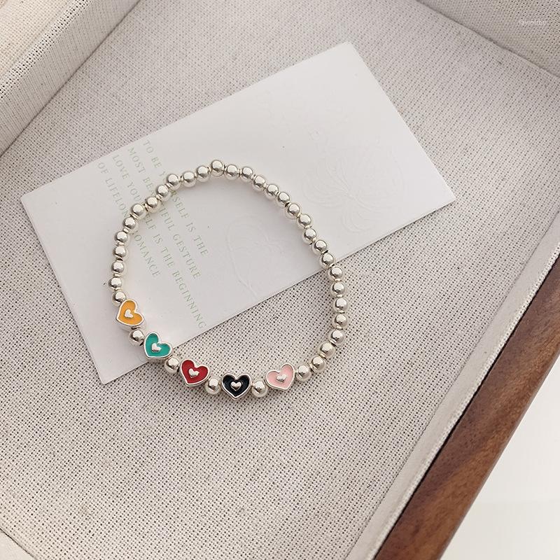 

Charm Bracelets Fashion Women Casual Silver Color Handmade Colorful Heart Beads Strand
