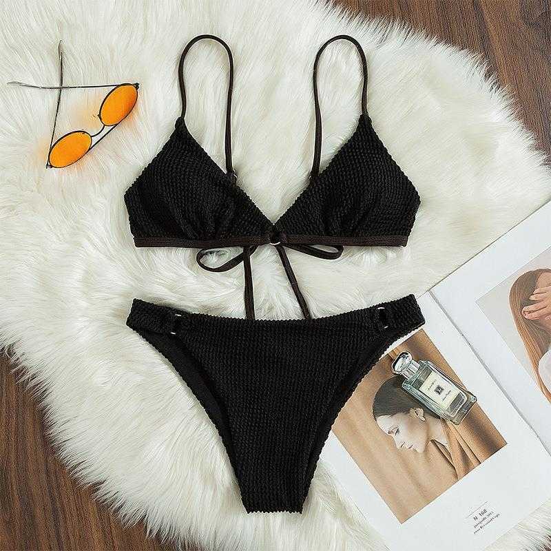 

Summer Solid Color High Waist Triangle Sexy Swimsuit Beach Bikini, Black