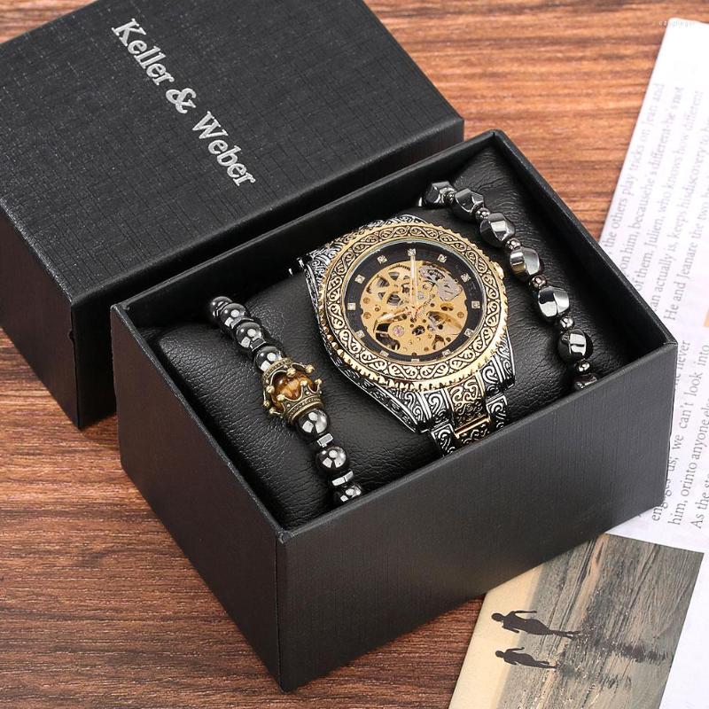 

Wristwatches Men Mechanical Luxury Bracelet Gifts Set For Business Stainless Steel Automatic Quartz Watches Gift, Watch gift set 06