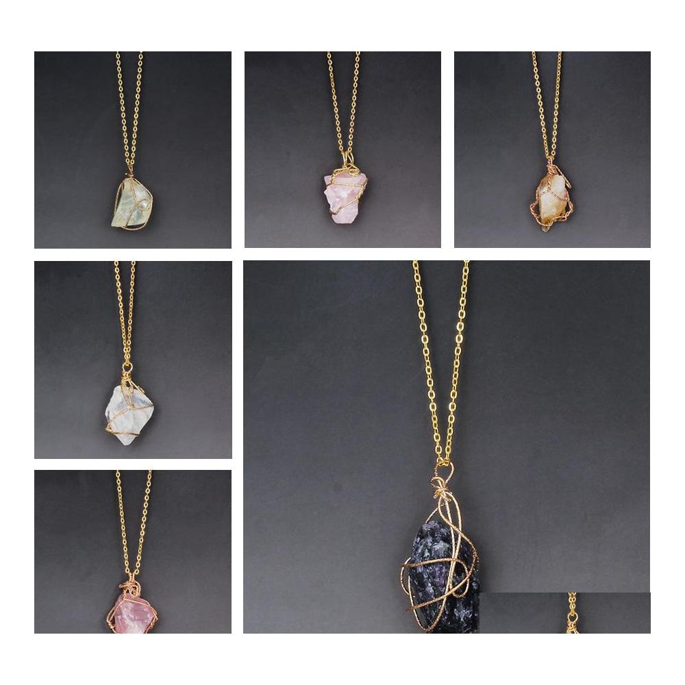 

Pendant Necklaces Pretty Gold Chain Wire Natural Stone Necklace Women Jewelry Rose Quartz Healing Crystals Drop Delivery Pendants Dhful