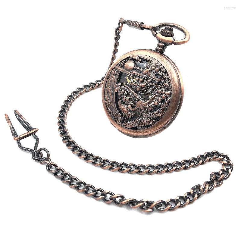 

Pocket Watches CAIFU Brand Antique Style Skeleton Steampunk Copper Tone Case Roman Number Dial Mechanical Movement Hand Wind Watch FOB, Picture shown