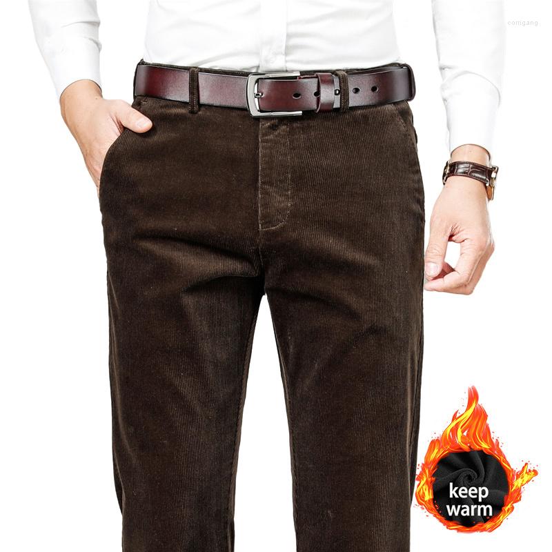 

Men's Pants Men's Winter Thick Fleece Warm Corduroy Fashion Slim Office Cotton Cashmere Business Long Trousers Male Plus Size 40, Black