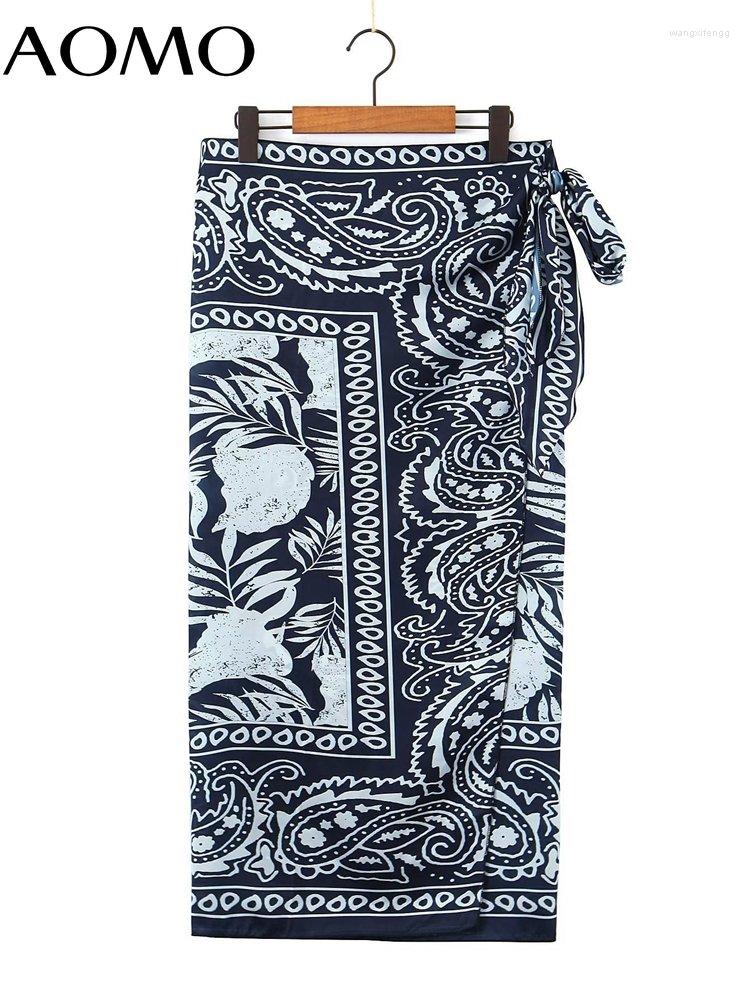 

Skirts AOMO Women Print Bow Hight Waist Skirt Zipper Ladies Chic Midi 3Z60A, Navy blue