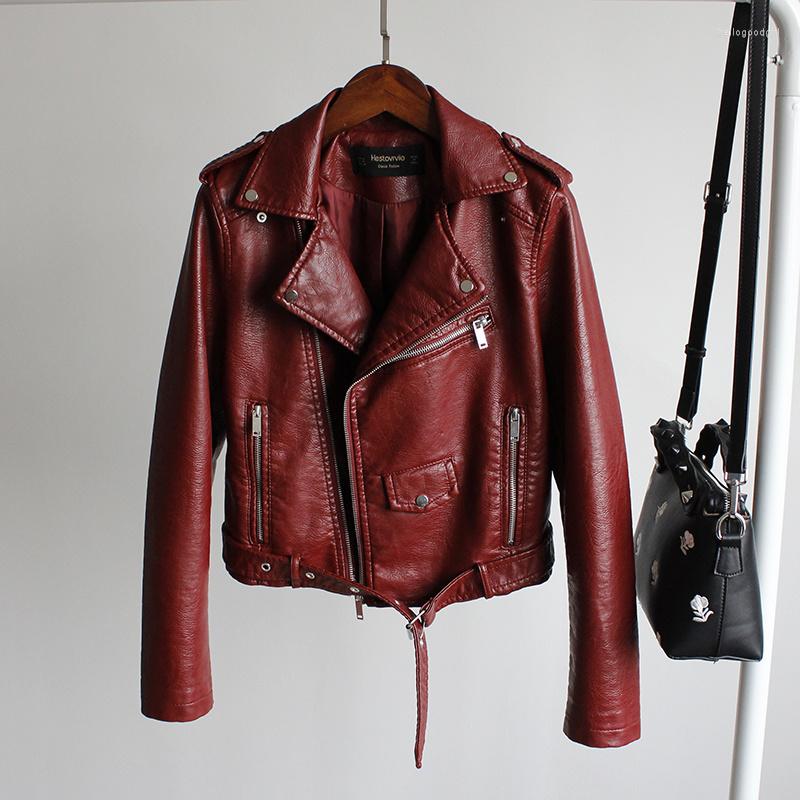 

Women' Leather 2023 Spring Autumn 6 Color PU Jacket Women' Vintage Motorcycle Coat Female Korean Loose Streetwear Outwear Chaqueta, Black