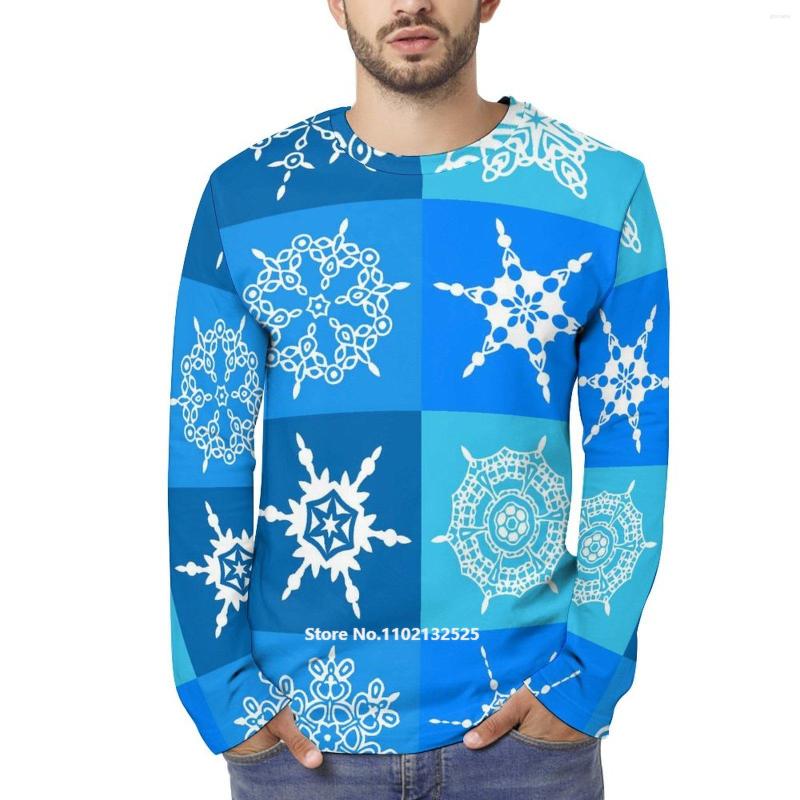 

Men' T Shirts Blue Snowflakes Men Long Sleeve Shirt Print Snow Pattern Fashion Lightweight Streetwear Tops Tshirts, Style-5