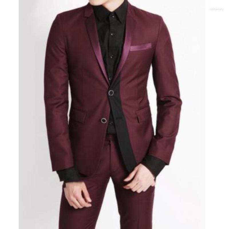 

Men's Suits Burgundy Mens Suit Slim Fit Male 2 Piece Men Casual Blazer Wedding Prom Dinner Groomsman Tuxedo(Jacket Pants Tie), Black