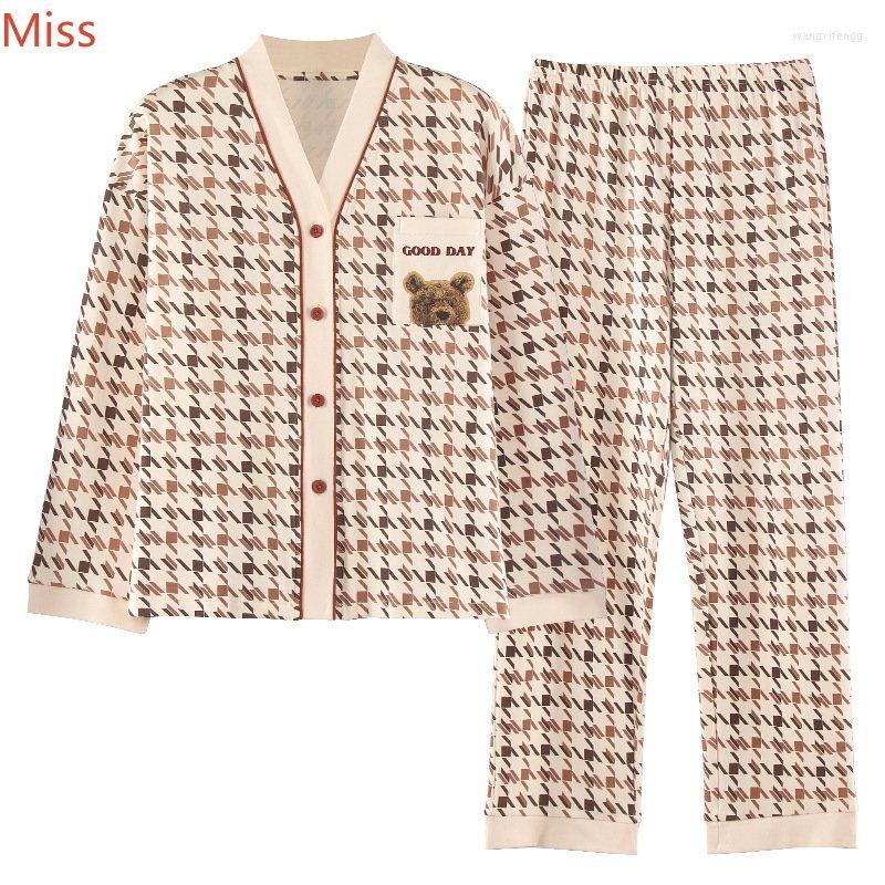 

Women's Sleepwear Spring 2023 Pajama Set Women's V-neck Long-sleeved Single-breasted Print Cardigan Trousers Home Wear Two-piece, Q503