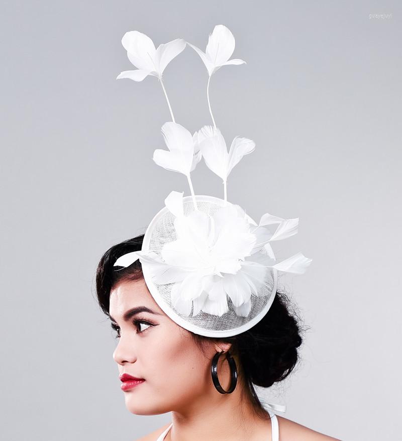 

Headpieces White Or 17 Colors Hair Fascinator Hats For Elegant Women Feather Flower Fashion Party Pillow Fascinators On Bands