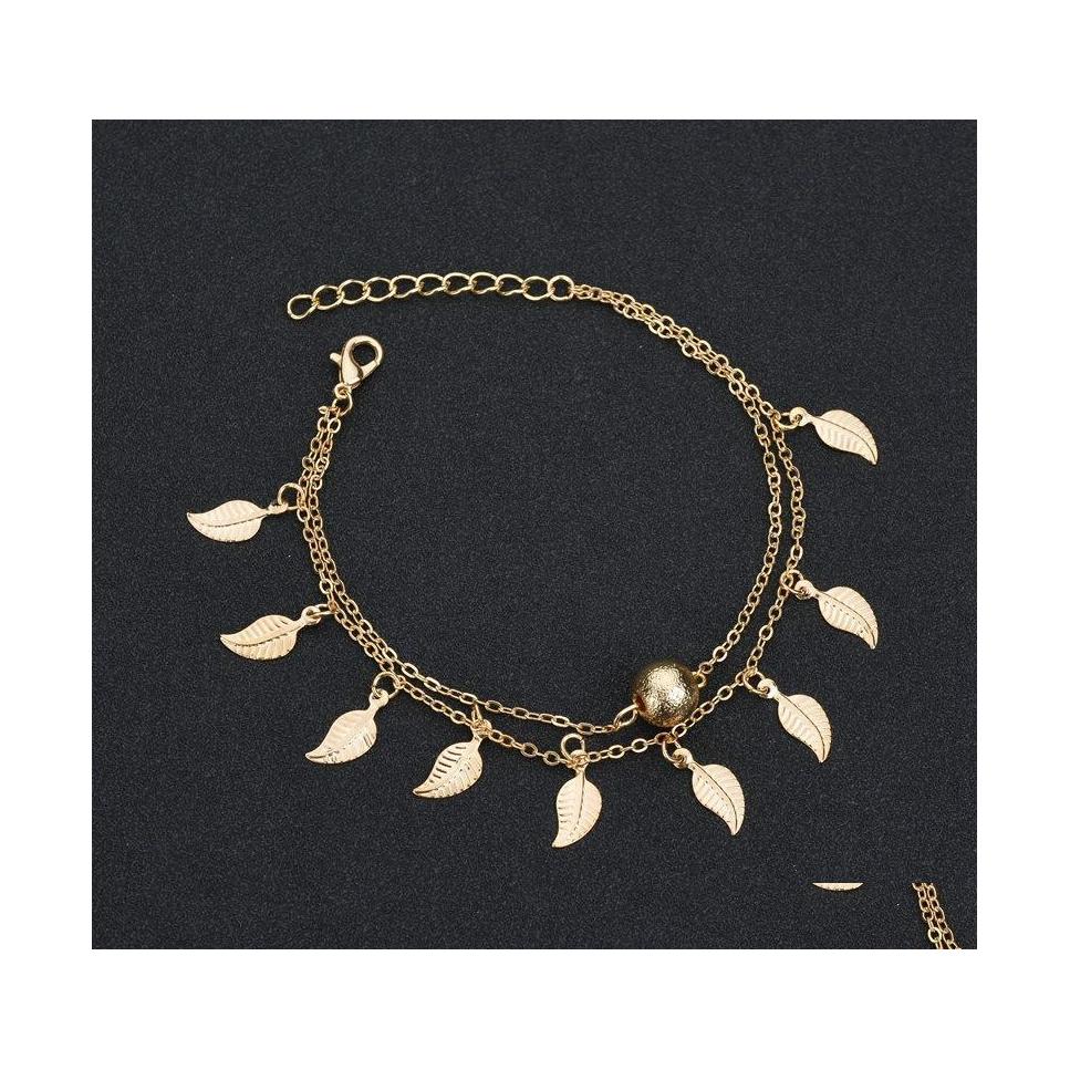 

Anklets For Women Delicate Summer Novel Tassel Leaves Double Layer Ankle Chain Simple Elegant Beach Foot Jewelry Drop Delivery Dhasj