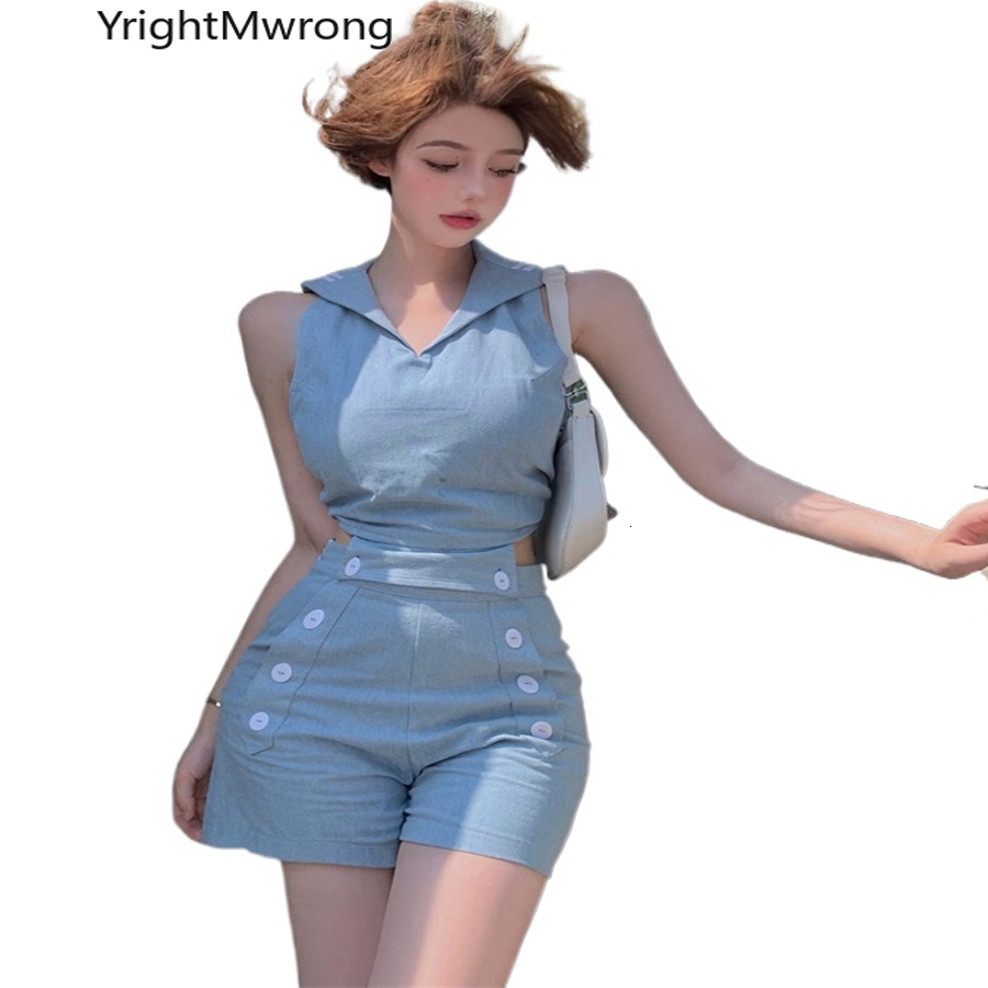 

Women s Two Piece Pants Set Crop Top and Short Sailor Neck Hollow Backless Lace Up Tie Bow Tank Shirt Button Shorts Suit Sexy y2k girl 230213, Blue plaid dress