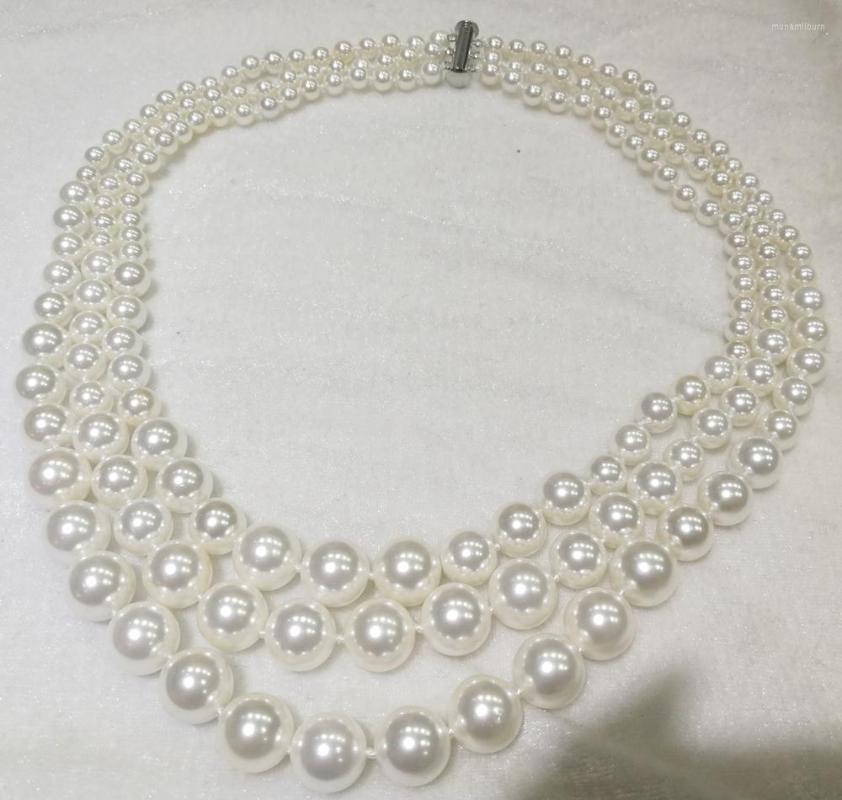 

Chains 3 Strands 6-10mm White Round Shell Pearl Necklace Natural SOUTH SEA Woman Jewelry 45cm 18'' 35cm