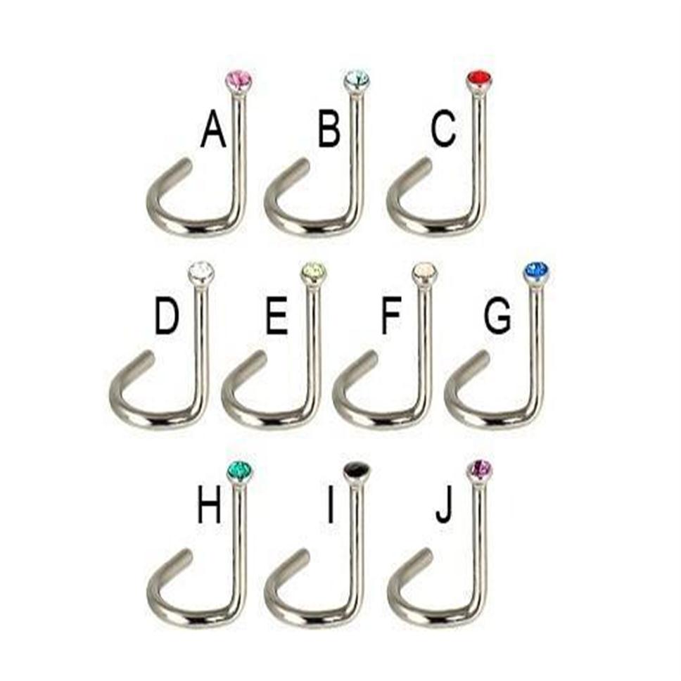 

Screws Nose Studs Nose Ring Gem Mixed Color Body piercing Jewelry 316L stainless steel 100pcs lot288U