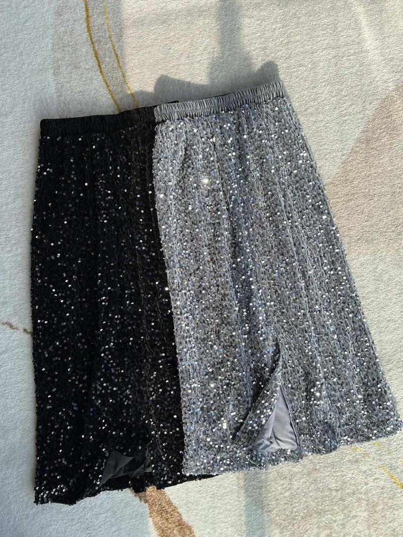 

Skirts 2023 Women Fashion Sexy Casual Waist Elastic Skirt Slit Starlight Sequined 1214