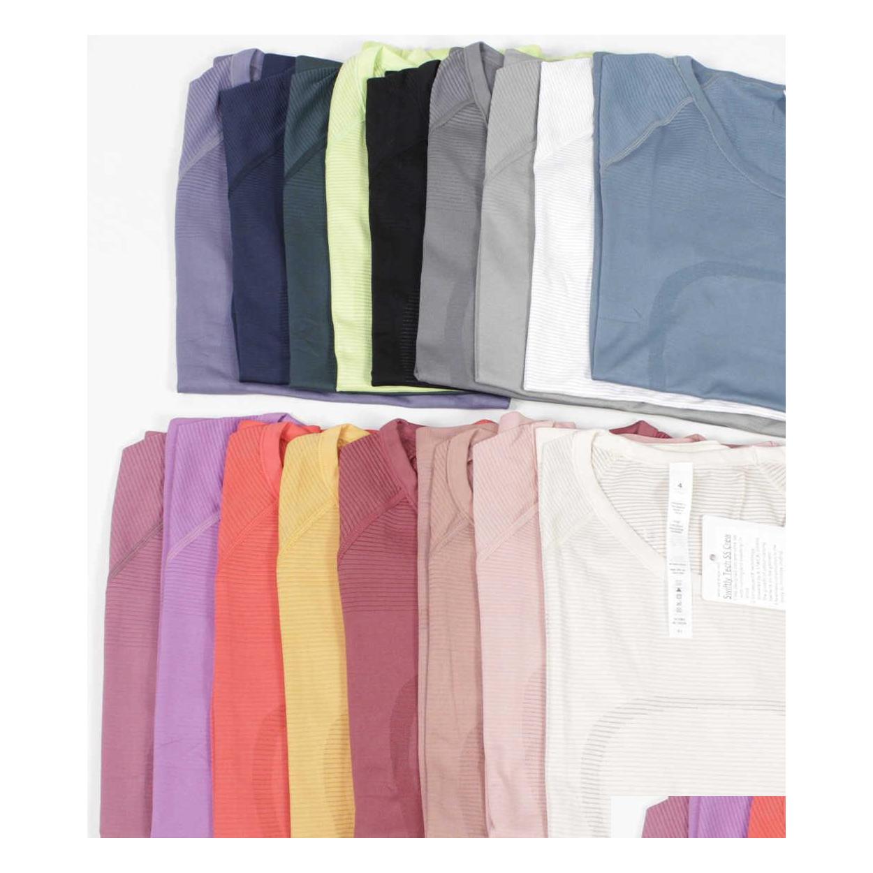 

Yoga Outfits Lu2. 0 Swiftly Tech Womens Short Sleeved Seamless Top Tshirt Slim Fit Light Fast Dry Sports Shirt Wicking Knit Fitness Dhphk, Lu2. 0 short sleeve - white