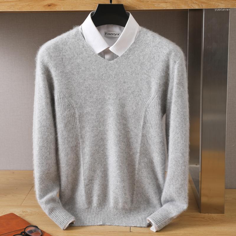 

Men's Sweaters Men's Pullover Spring/Autumn Solid Color V-neck Knit Overside Casual Loose Mink Cashmere Sweater Thickened Tops, Light grey
