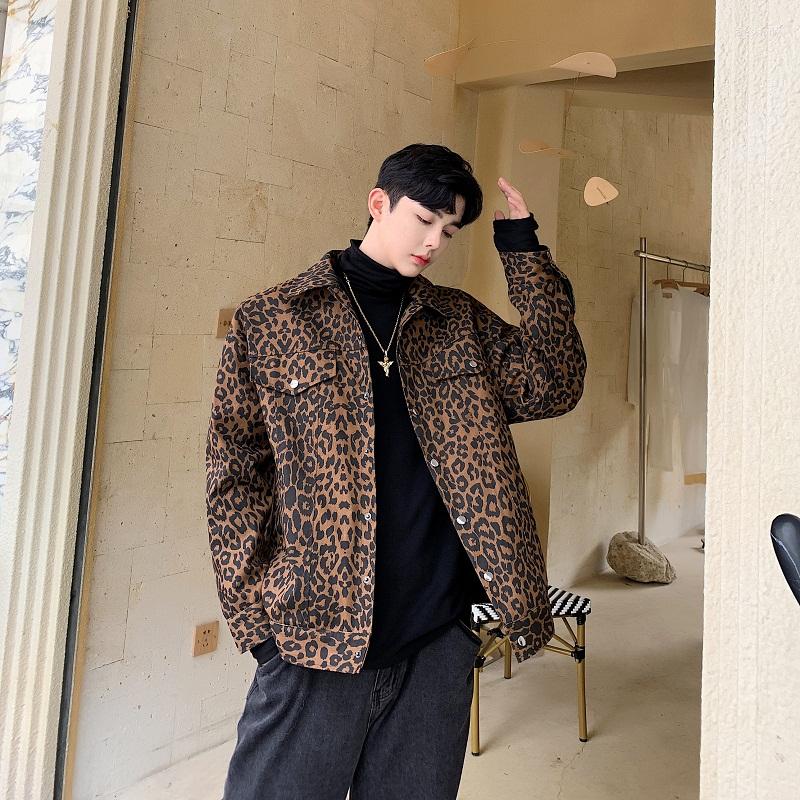 

Men's Jackets 2023 Autumn Korean Style Reversible Wearable Men Casual Loose Leopard Printed Jacket -XL