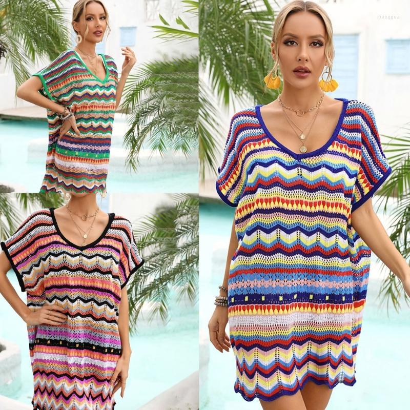 

Women' Swimwear Color-Block Swimsuit Cover Up For Women Hollow Bathing Suit Beach-Dress, Blue