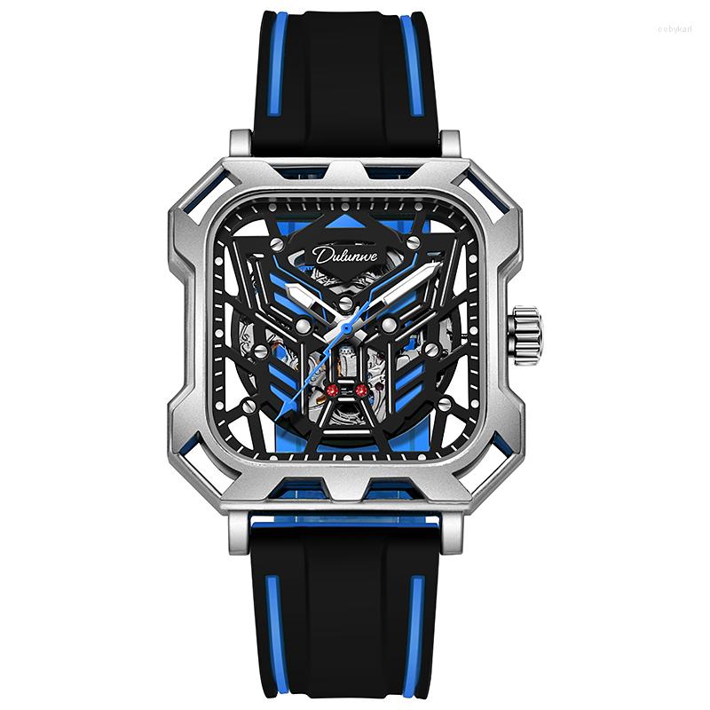 

Wristwatches Relogio Masculino Watch Men Luxury Automatic Mechanical Square Skeleton Dial Men's Watches Luminous Waterproof For, Stainless steel 02