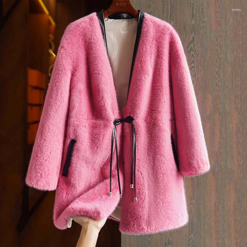 

Women' Fur High Quality Pink V-Neck Mink Velvet Coat Women' Winter Wear Raglan Sleeve Chinese Style Single Button Fashion Jacket -XL