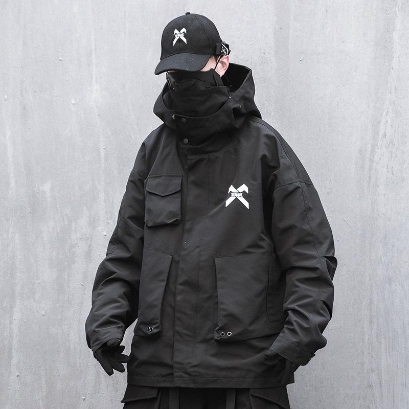 

Men's Jackets Black Techwear Cargo Hooded Windbreaker Coat Mens Loose Turtleneck Functional Leisure Stereo Pocket Outerwear