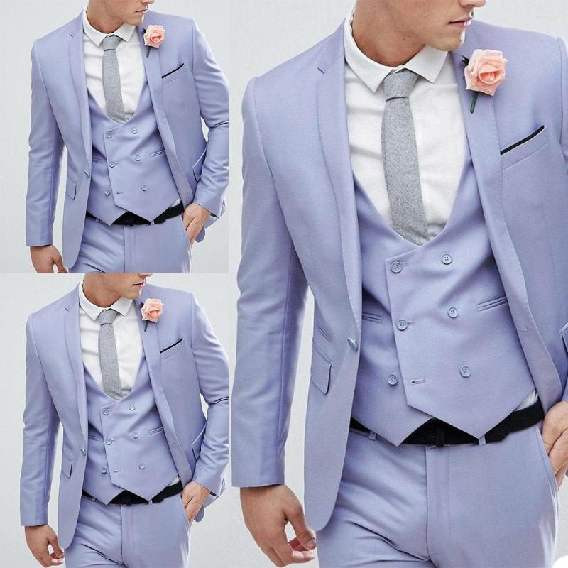 

Men's Suits 3 Piece Light Purple Men Modern Formal Wedding Tuxedo Customized Fit Slim Lapel Party Coat Pant Vest, White