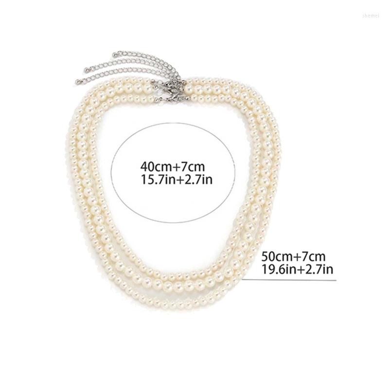 

Choker Vintage Imitation Pearl Necklace Long For Women Girls 3 Layered Strands Party Ornament F3MD