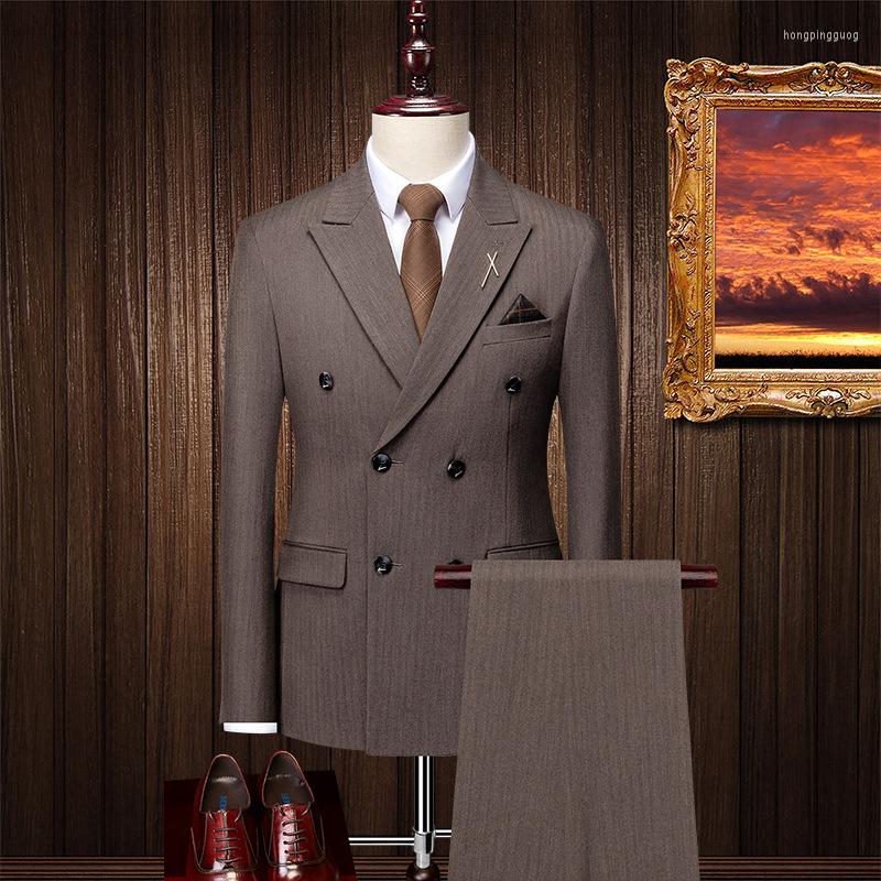 

Men's Suits Korean-style Slim-fit Men's Casual Business Formal Suit Three-piece With Double Buttons Bridegroom Bridesmaid Dress, Light gray