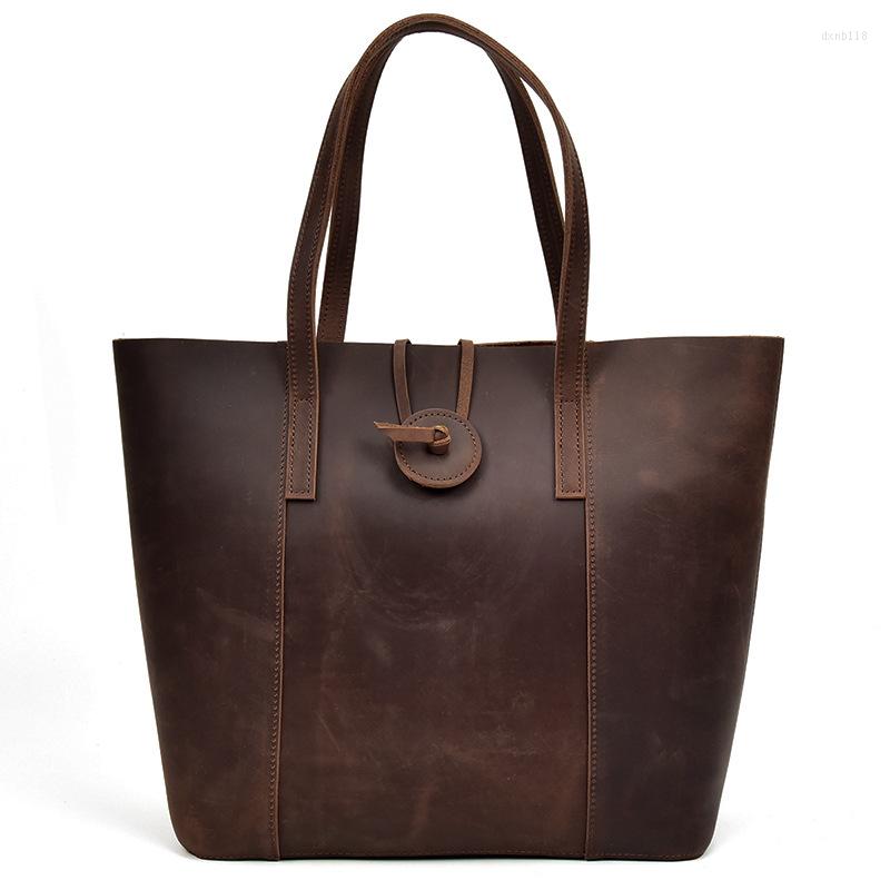 

Evening Bags Casual Handbag Women Big Tote Bag Genuine Leather For Lady Luxury Real Cowhide Shoulder Female Designer Shopping Sac, Dark brown