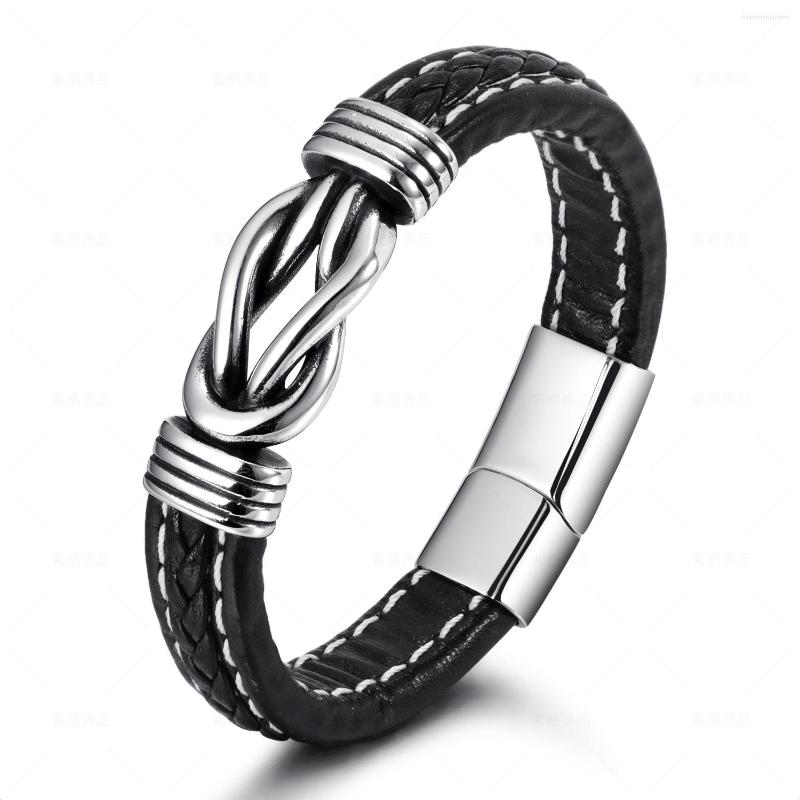

Charm Bracelets Fashion Ethnic Style Bracelet Vintage Simple Handmade Retro Woven Leather Men Punk Stainless Steel Titanium