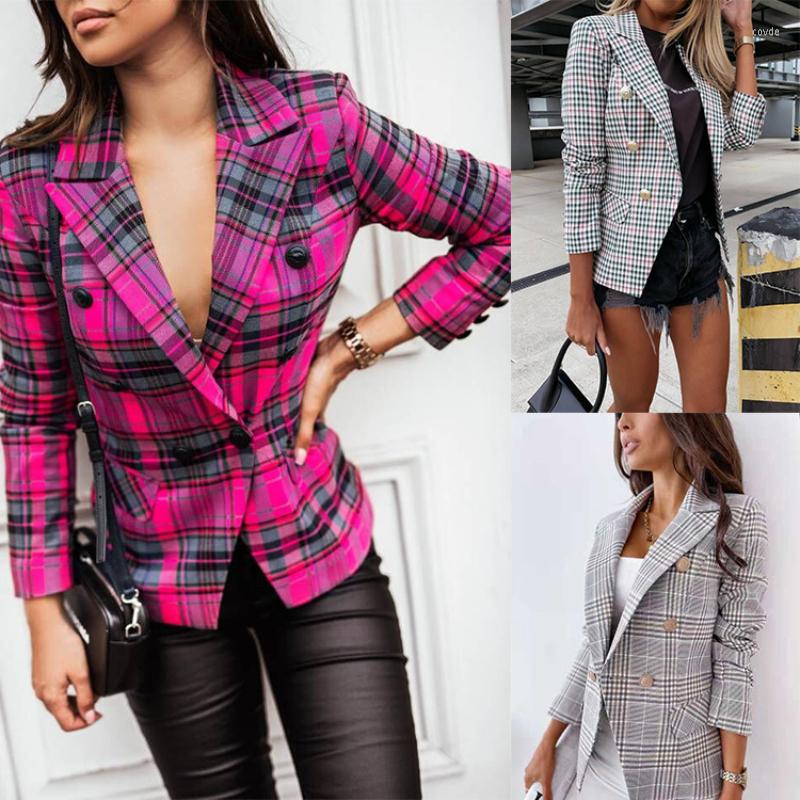 

Women' Suits Fall 2023 Professional Slim Plaid Blazer, Gray