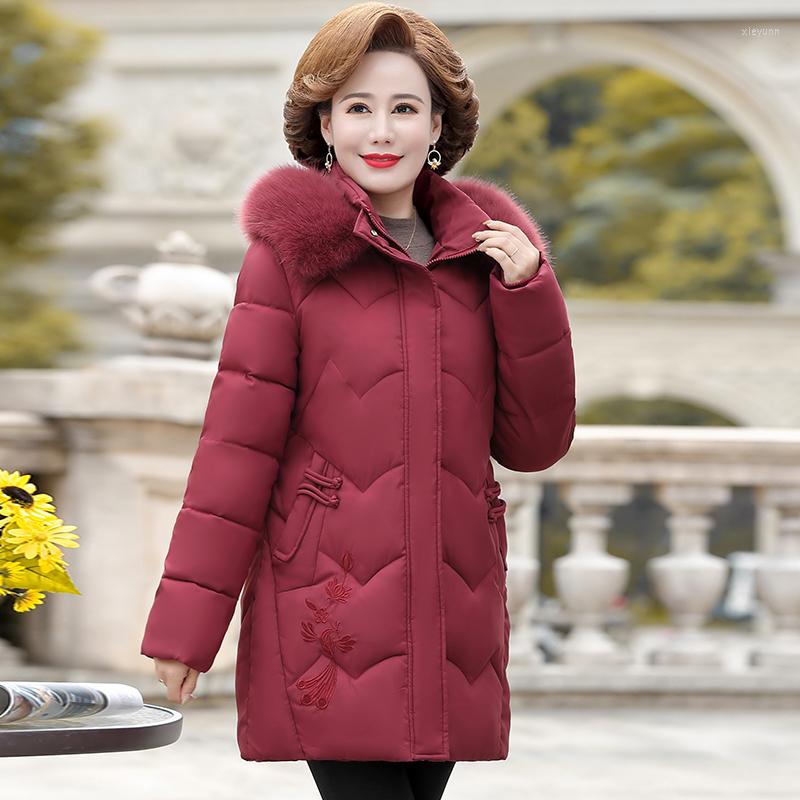 

Women's Trench Coats Middle-aged And Elderly Women's Cotton Coat 2023 Winter Jacket Parka Mid-length Large Size Hooded Embroidery, Black