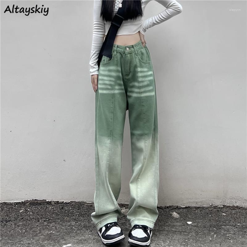 

Women' Jeans Women Gradient College Loose Leisure Korean Style Wide Leg Pockets High Waist All-match Trouser Design Ins, Green