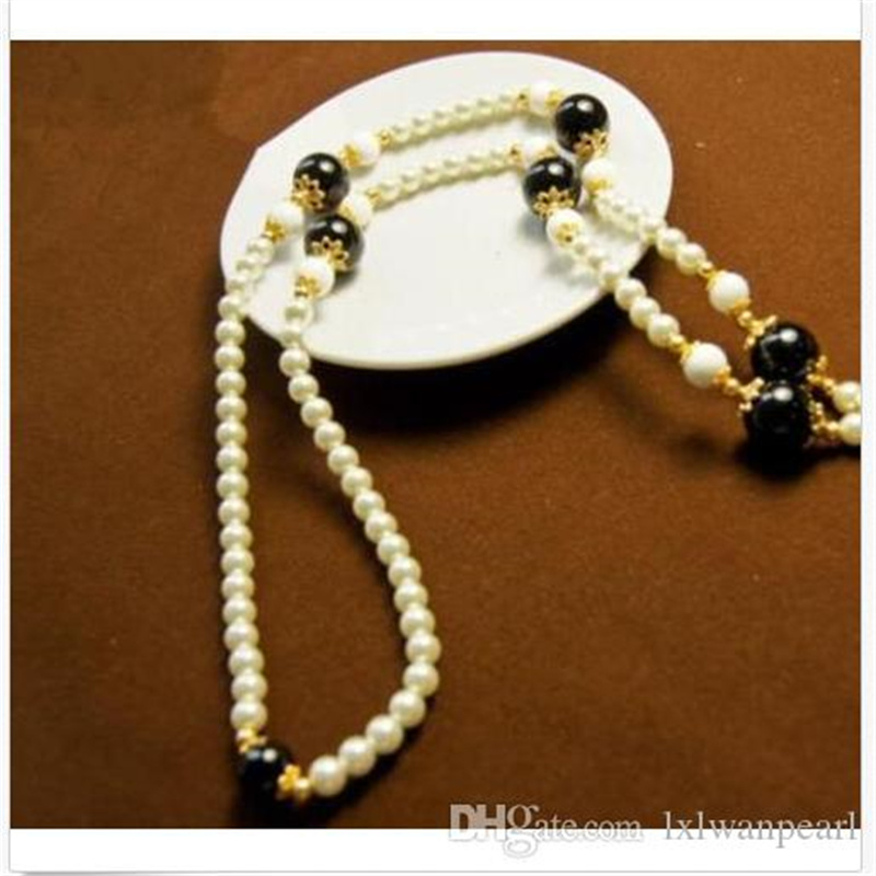Beaded Necklaces new18"6-7 8-9mm natural south sea white tahitian black pearl necklace-image-436001963