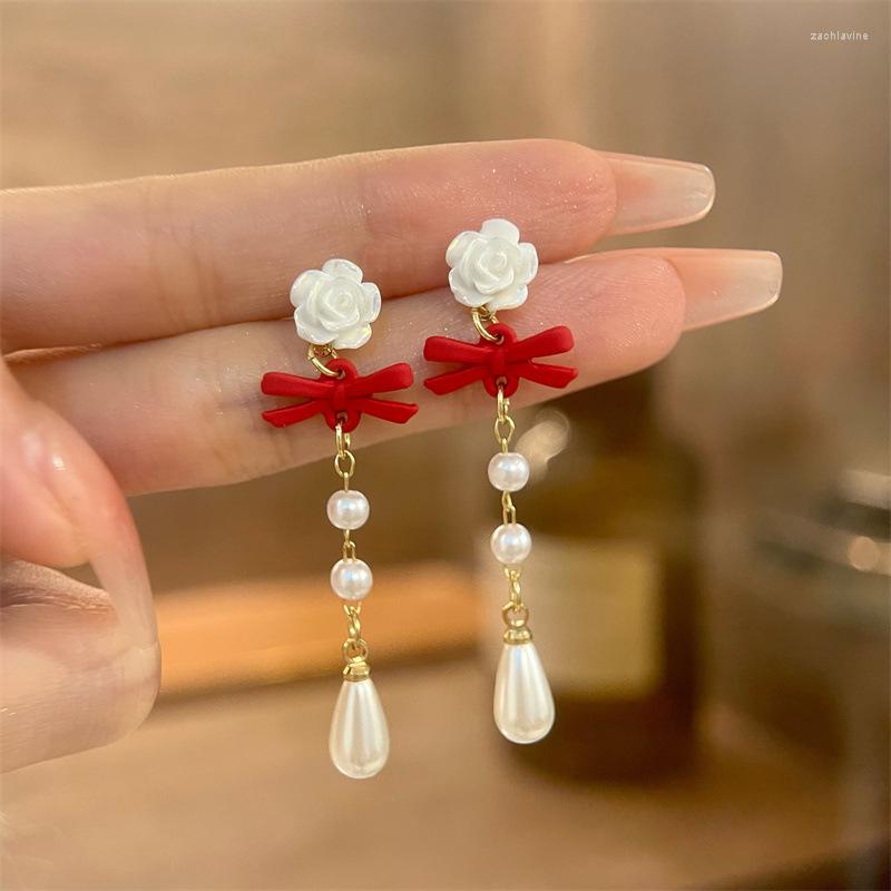 

Hoop Earrings Adolph Trending White Rose Flower Bow Drop Korean Irregular Sweet Elegant Earring Woman In 2023
