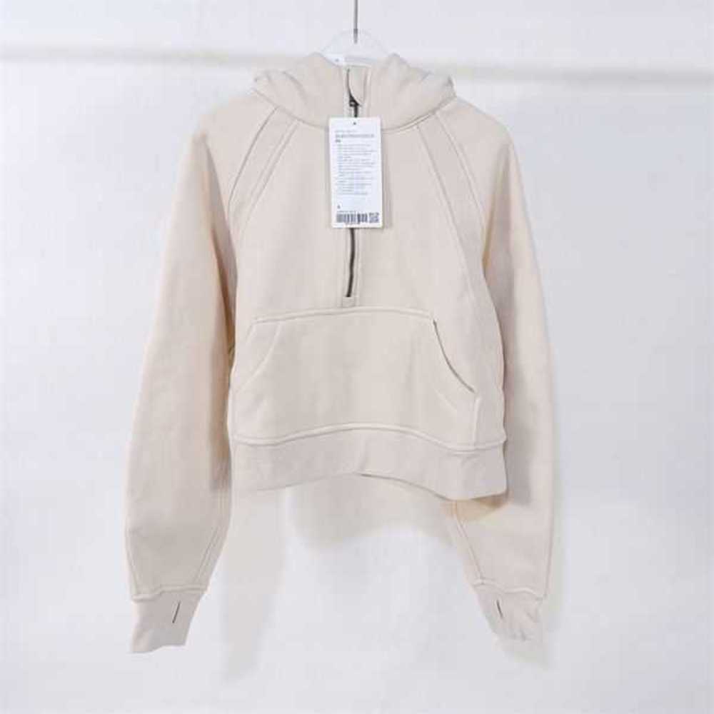 

654mn Scuba Hoodies Sweatshirt Yoga Suit Jacket Ladies Sport Half Zipper Thick Loose Short Style with Fleece Lulus7eby, Cream