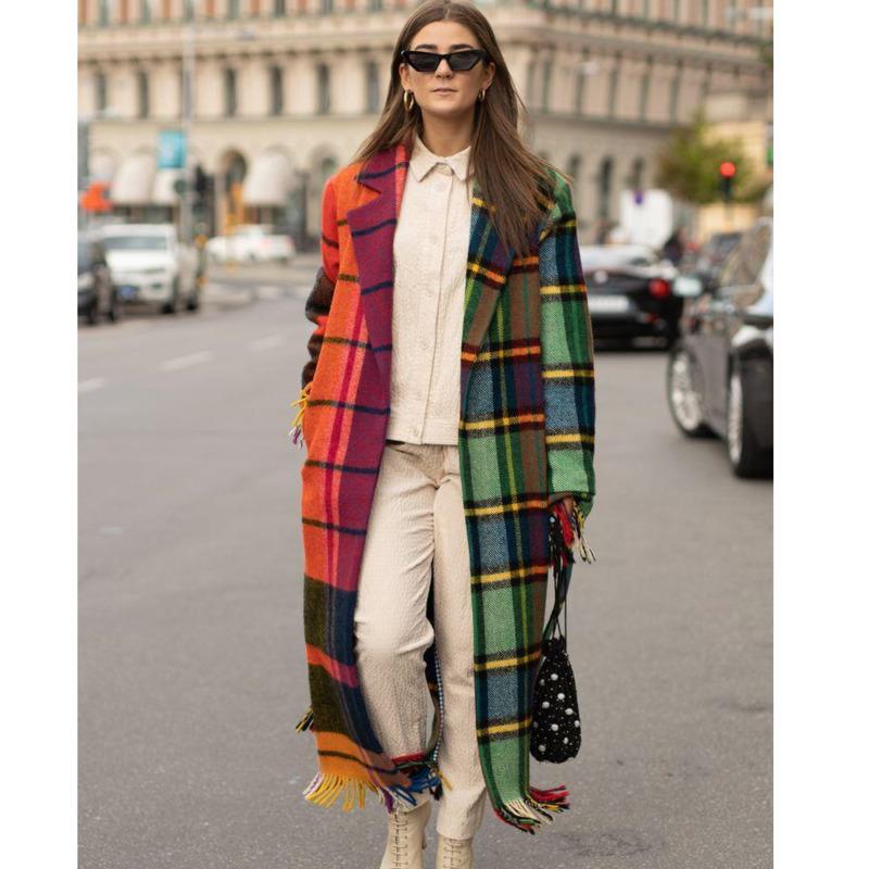 

Women' Wool & Blends Plaid Fur Coat 2023 Autumn Fashion Show Artificial Fabric Contrast Color Long Sleeve Parka Extended Loose, 24
